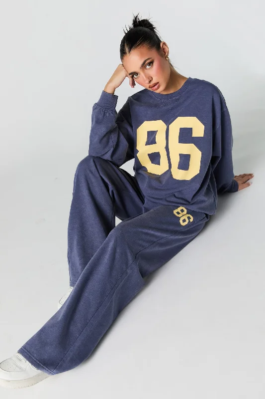 Graphic Washed Wide Leg Fleece Sweatpant