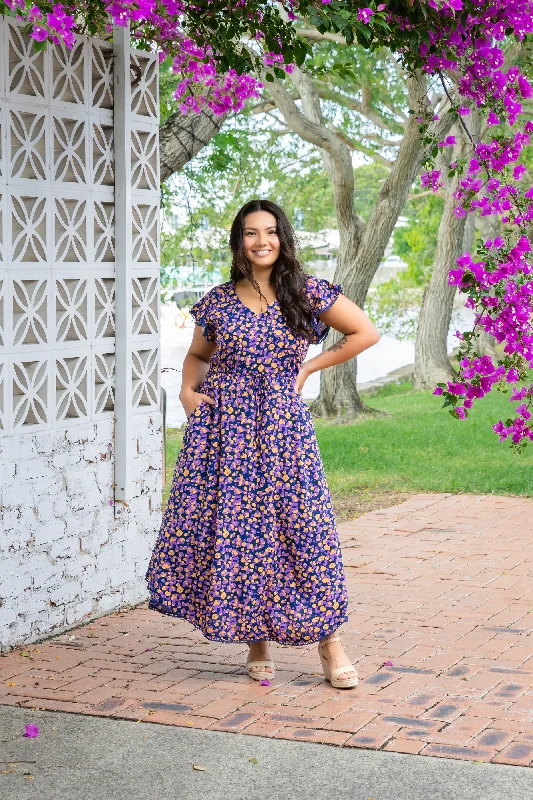 Naomi Maxi Dress in Purple Leopard