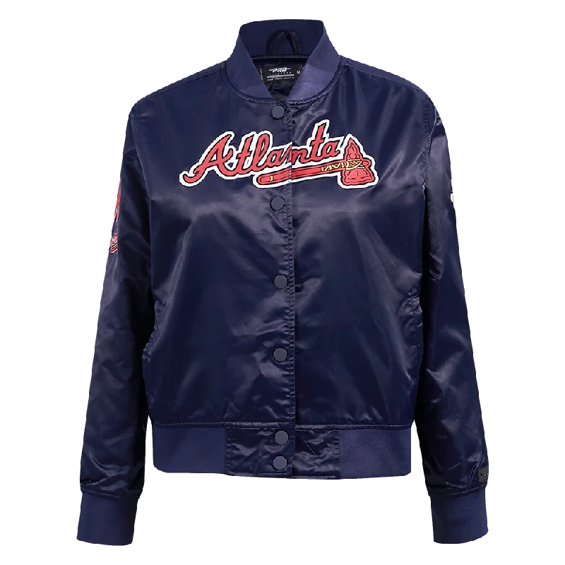 MLB ATLANTA BRAVES CLASSIC WOMEN'S SATIN JACKET (MIDNIGHT NAVY)