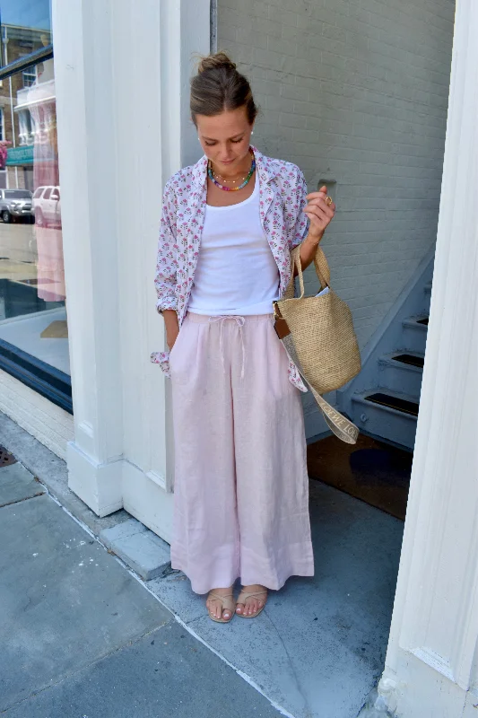 Linen Palazzo Pants Shell Pink