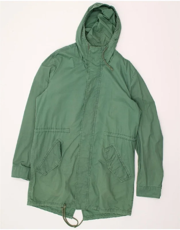 BENETTON Womens Hooded Parka Jacket IT 50 Large Green Cotton