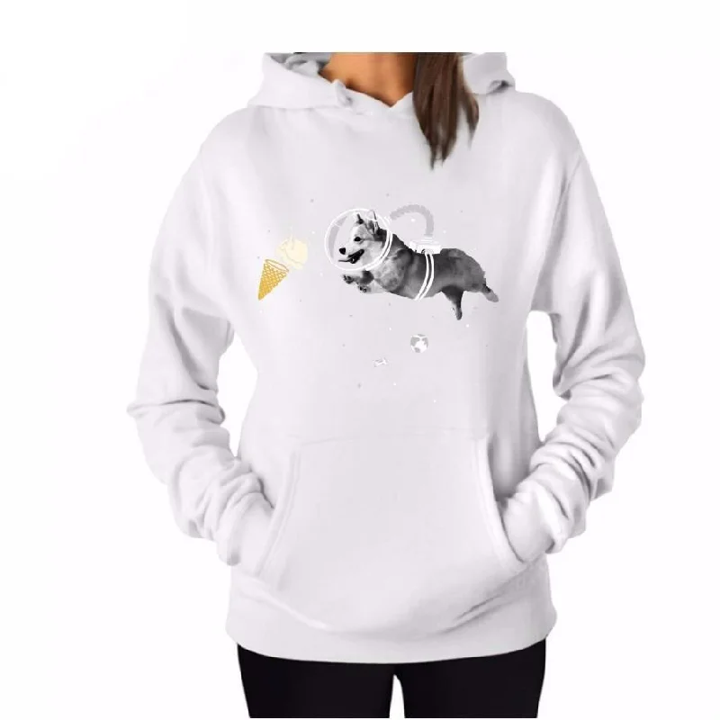 Women's Cotton Solid Colour Dog Icecream Hoodie