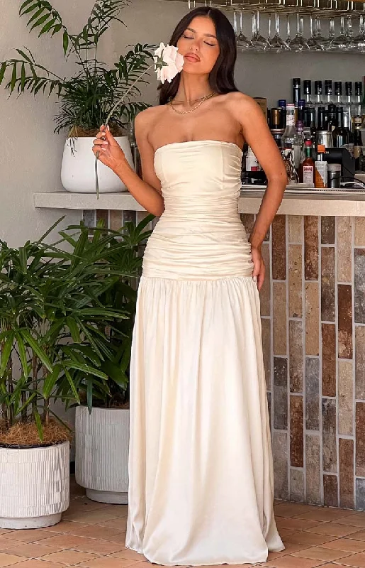 Sinclair Cream Satin Strapless Maxi Dress